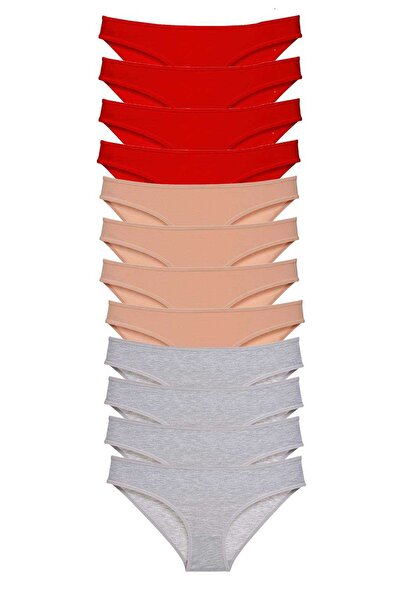 markentegra 12 Pieces Eco Set Lycra Women's Slip Panties Red Skin Gray
