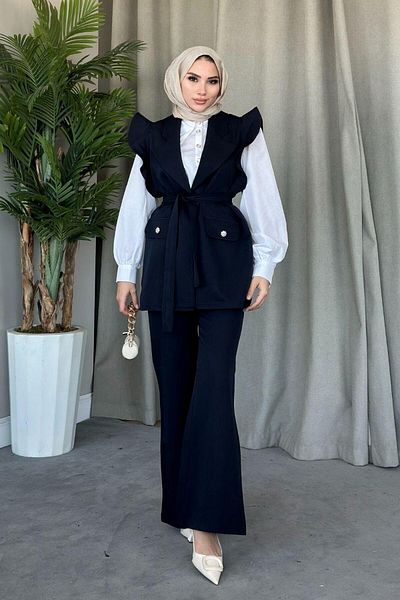 Şule Giyim Hürrem Vest Set Navy Blue