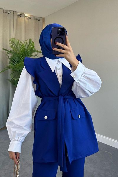 Şule Giyim Hürrem Vest Set Saks