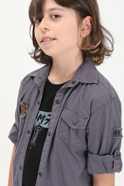 Cansın Mini Set cămașă tricou gri pentru băiat - 19520