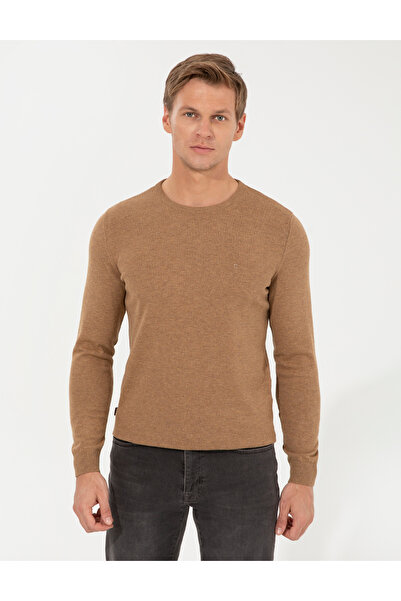Pierre Cardin Camel Melange Slim Fit Crew Neck Basic Knitwear Sweater 5025729...