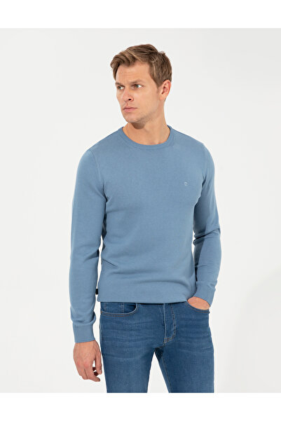 Pierre Cardin Mavi Slim Fit Bisiklet Yaka Basic Triko Kazak 50257290-VR036