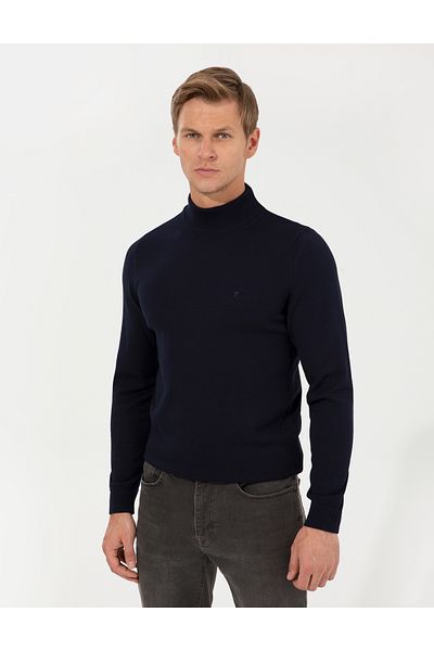 Pierre Cardin Navy Blue Slim Fit Half Turtleneck Basic Knitwear Sweater 50256965 -Vr033