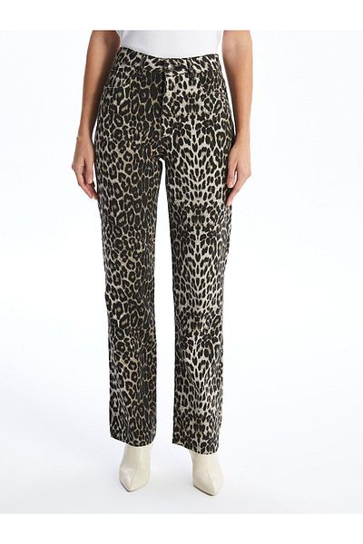 LC Waikiki Spodnie jeansowe damskie Lcwk Leopard Print Straight Fit