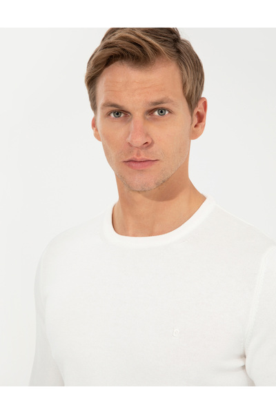 Pierre Cardin Ecru Slim Fit Crew Neck Basic Knitwear Sweater 50257290-Vr019