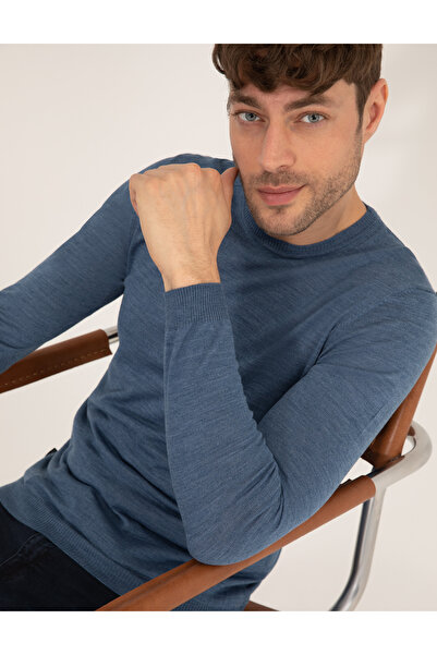 Pierre Cardin Blue Slim Fit Crew Neck Wool Blend Basic Knitwear Sweater 50257...