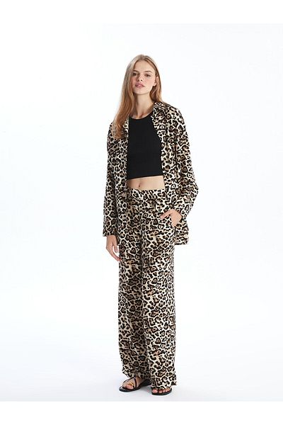 LC Waikiki Pantaloni de damă cu model leopard cu talie elastică Lcw