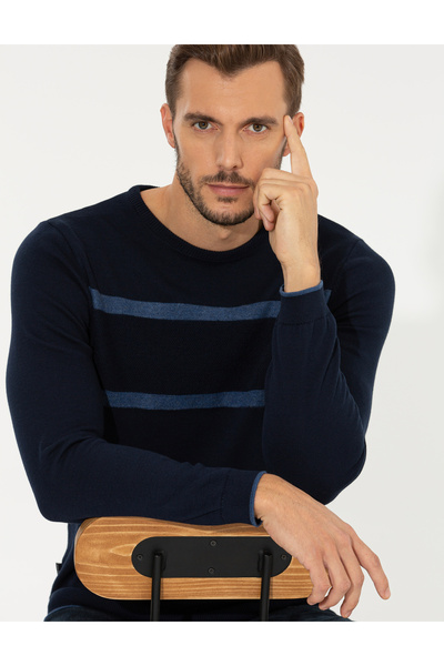 Pierre Cardin Bluză tricotată bleumarin slim fit guler rotund 50258805-VR033