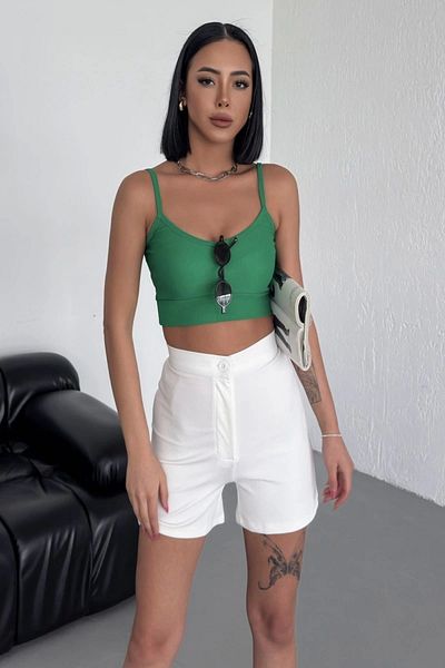 DoQuN High Waist Stretchy Lycra Crepe Shorts Offering Style and Comfort Together White