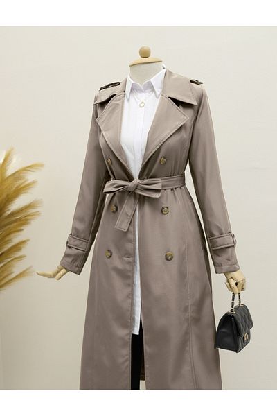 Modamorfo Nerzfarbener Trenchcoat mit gefüttertem Gürtel