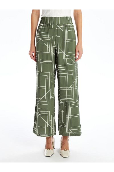 LC Waikiki LCW Gemusterte Damenhose mit weitem Bein und elastischem Bund