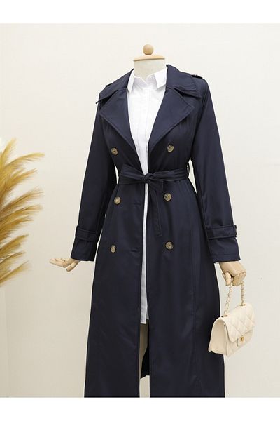 Modamorfo Trenchcoat mit Gürtel und Innenfutter – Marineblau