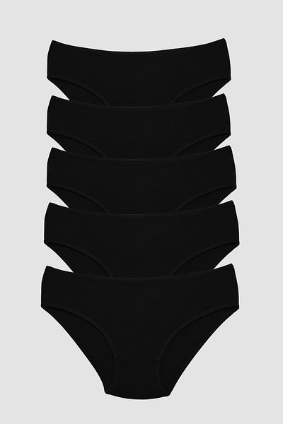 FOMLY 5-Piece Women's Black Ribbed Panties