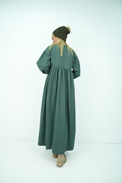 QANU Gathered Cotton Dress Green Loose Fit