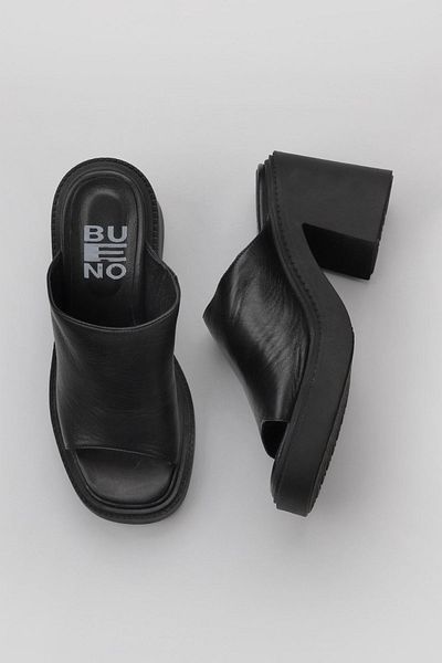 Bueno Shoes شبشب بكعب جلد أسود نسائي - 01wy12702