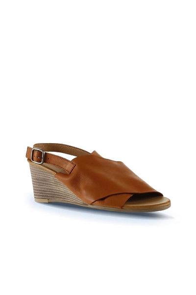 Bueno Shoes Дамски сандали от естествена кожа в кафяво - с клин, модел 01wq8603
