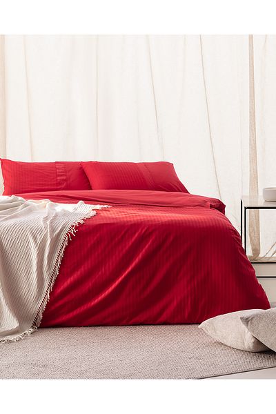 Madame Coco Adrien Double Striped Covered Duvet Cover Set - Red