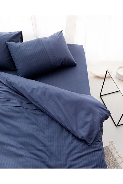 Madame Coco Adrien Single Striped Covered Duvet Cover Set - Navy Blue