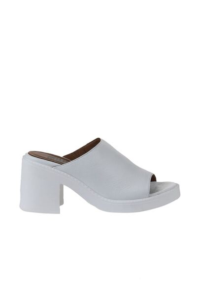 Bueno Shoes Beyaz Deri Kadın Topuklu Terlik 01wy12505