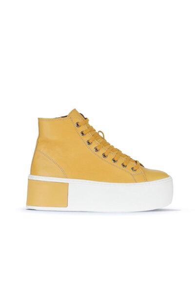 Bueno Shoes Sarı Deri Kadın Spor Bot 01ws7003