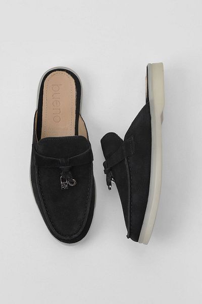 Bueno Shoes Γυναικείες φλατ παντόφλες Suede Black - 05wt103