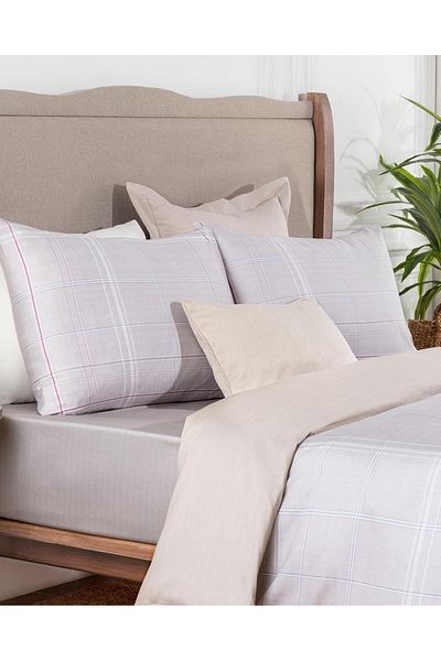Madame Coco Amata Double Printed Satin Duvet Cover Set - Beige