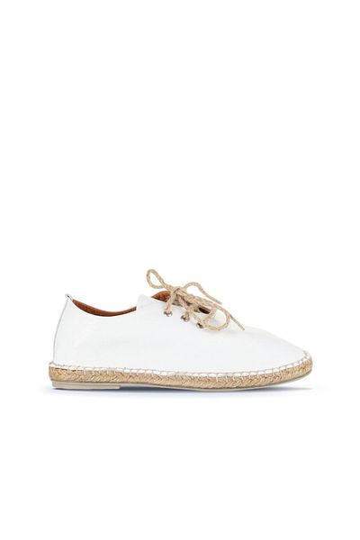 Bueno Shoes White Leather Women's Espadrille Shoes 01Wn1617