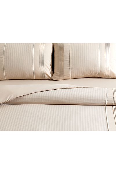 Madame Coco King Size Ribbed Duvet Cover - Beige