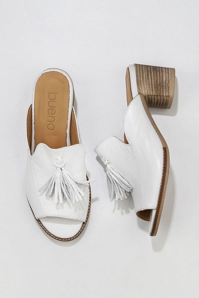 Bueno Shoes 01wu10800ModelWhite Leather Women's Heeled Slippers