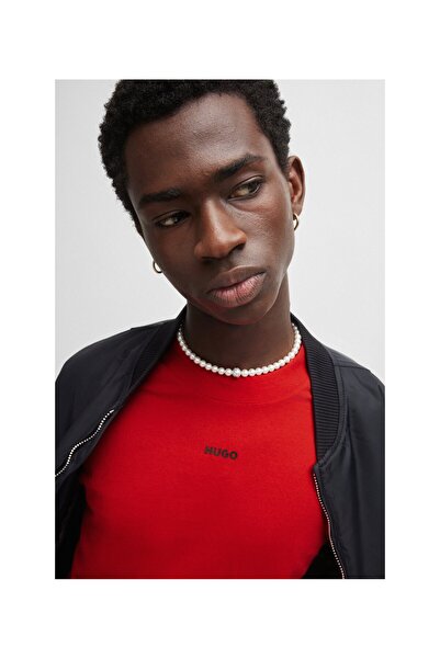 HUGO Logo Baskılı Rahat Kesim Pamuklu Penye Tişört