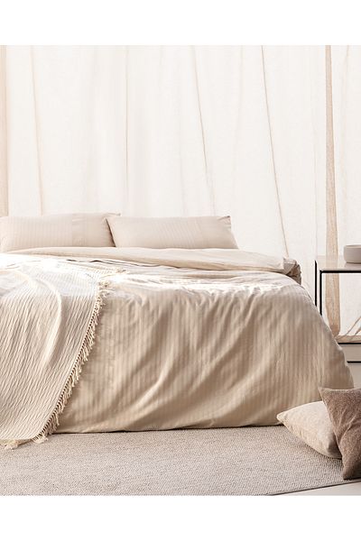Madame Coco Adrien Beige Single Striped Bedding Set