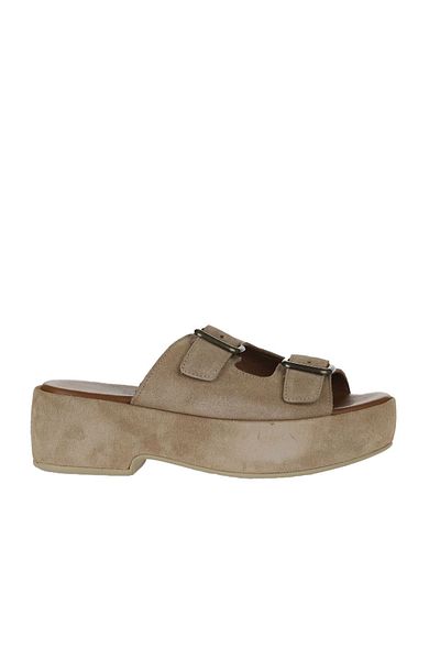 Bueno Shoes Дамски велурени чехли на танкетка в кафяво - 01wu6013