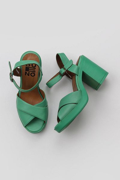 Bueno Shoes Sandale cu toc pentru femei din piele verde închis - 01wy12301
