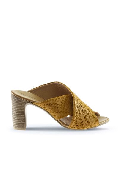 Bueno Shoes Papuci de damă din piele cu toc - Galben 01wn4303