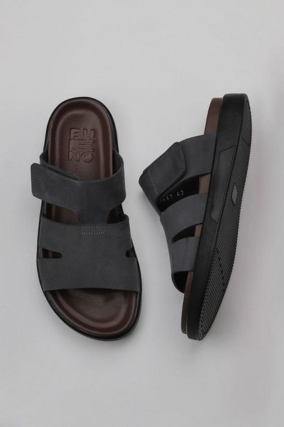 Bueno Shoes Ανδρικές επίπεδες παντόφλες Anthracite Nubuck - 11t23447