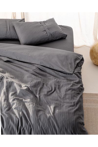 Madame Coco Adrien Single Striped Covered Duvet Cover Set - Dark Gray