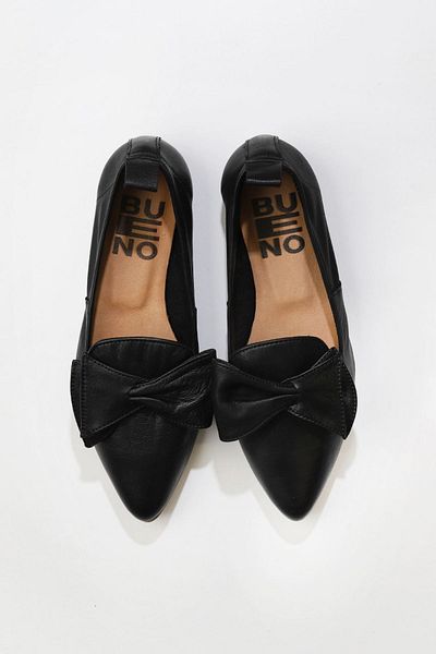 Bueno Shoes Balerini plati din piele neagră de damă - 01wr3117