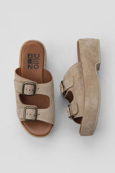 Bueno Shoes Дамски велурени чехли на танкетка в кафяво - 01wu6013