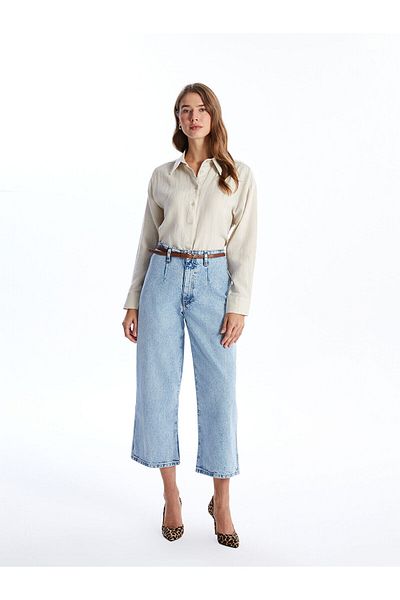 LC Waikiki LW - Γυναικείο τζιν παντελόνι Wideleg με ζώνη στη μέση