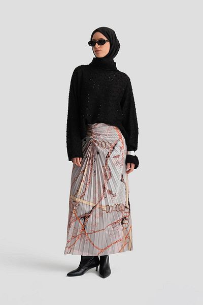 Armine Mink Patterned Vertical Gathered Skirt - 24K1711