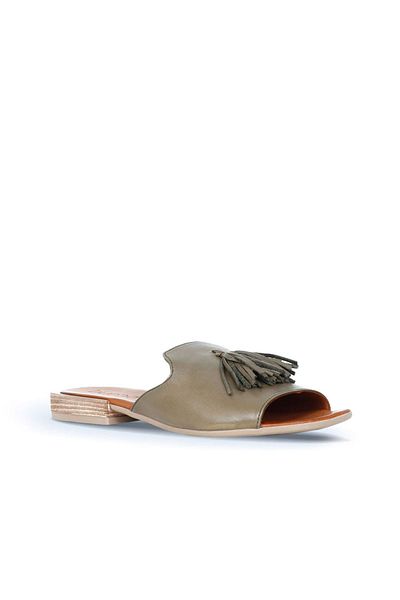 Bueno Shoes Γυναικείες παντόφλες με χαμηλό τακούνι πράσινο δέρμα - 01wq5615