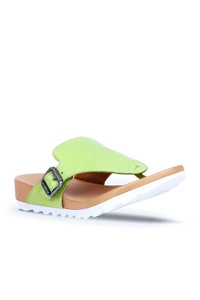 Bueno Shoes Πράσινες δερμάτινες γυναικείες σαγιονάρες - 01we0604