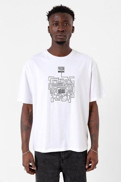 Tshirthane Ανδρικό μπλουζάκι Prison Break Labyrinth White Oversize