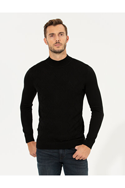 Pierre Cardin Pulover negru slim fit cu gât roșu 50259865-VR046