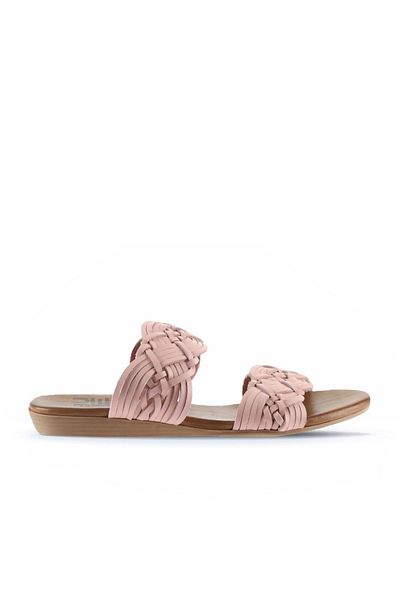 Bueno Shoes Γυναικείες δερμάτινες φλατ παντόφλες σε πούδρα - 01wu7452
