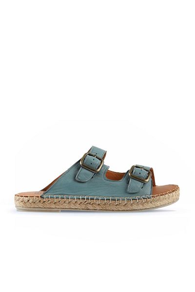 Bueno Shoes Papuci plati din piele albastra pentru femei - 01wu2518