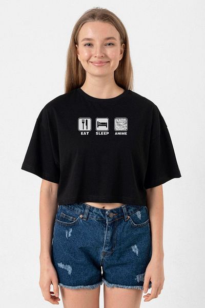 Tshirthane Eat Sleep Anime Black Women's Crop T-shirt