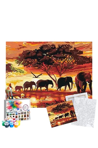 Tabdiko Sayılarla Boyama Seti 40 x 50 cm Tuval Şasesine Gerili Filler