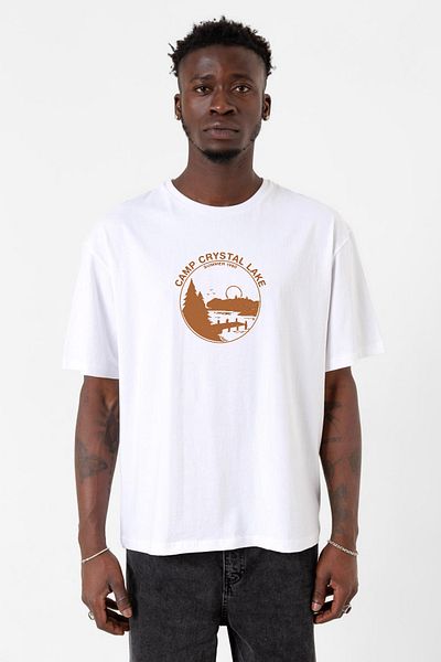 Tshirthane Tricou oversize alb pentru bărbați Friday The 13th Camp Crystal Lake