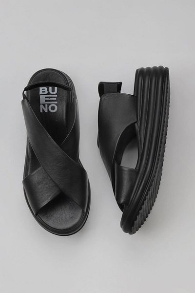 Bueno Shoes Sandale de damă din piele neagră cu toc cu pană - 01wy5703